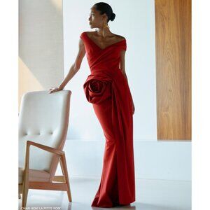 CHIARA BONI Tekkan Sleeveless Rosette Mermaid Gown Size in Geranium IT 40 / US 4